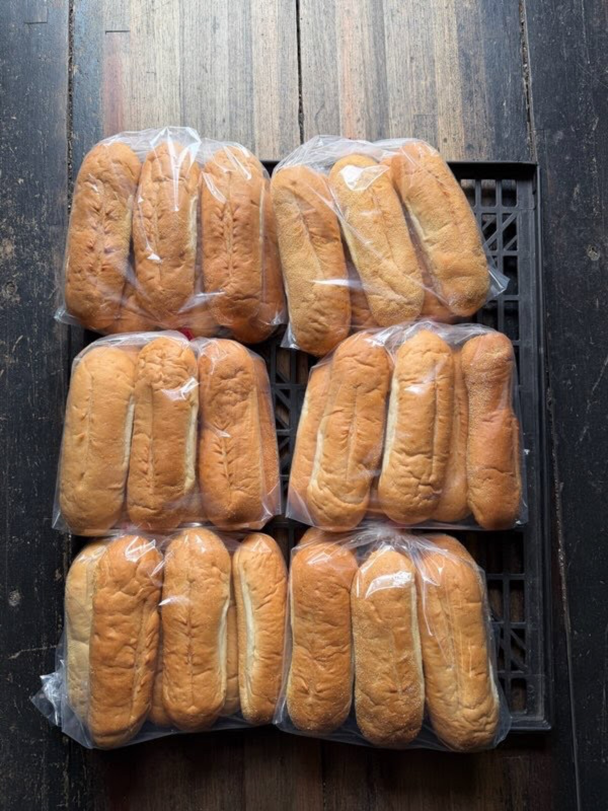 Hoagie rolls in clear bags